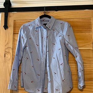 Talbots Blue Button Down Shirt with Red Pattern